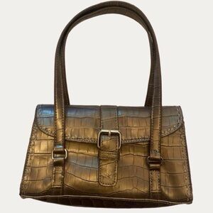 Vintage Liz Claiborne Bronze Croc Embossed Y2K Shoulder Bag Purse